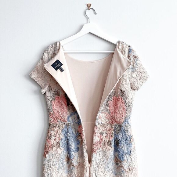 Adrianna Papell Womens Floral Matelasse Sheath Dress Beige 8 - Picture 6 of 10